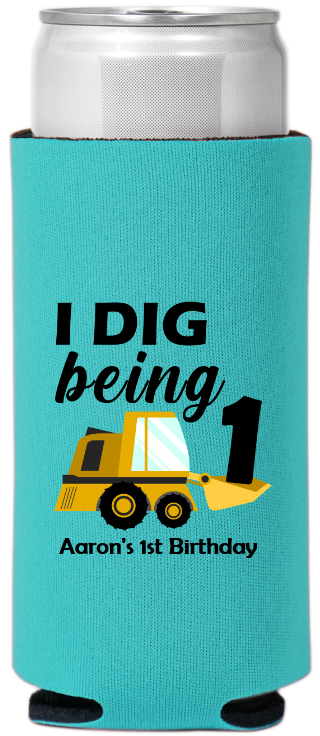 I Dig Being One Birthday Full Color Slim Can Coolers