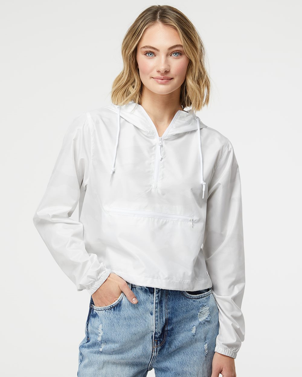 Independent Trading Co. Women's Lightweight Quarter-Zip Pullover Crop Windbreaker - EXP64CRP