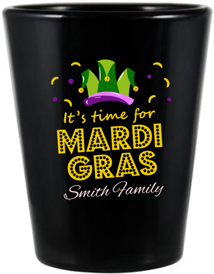 It’s Time For Mardi Gras Party Black Shot Glass