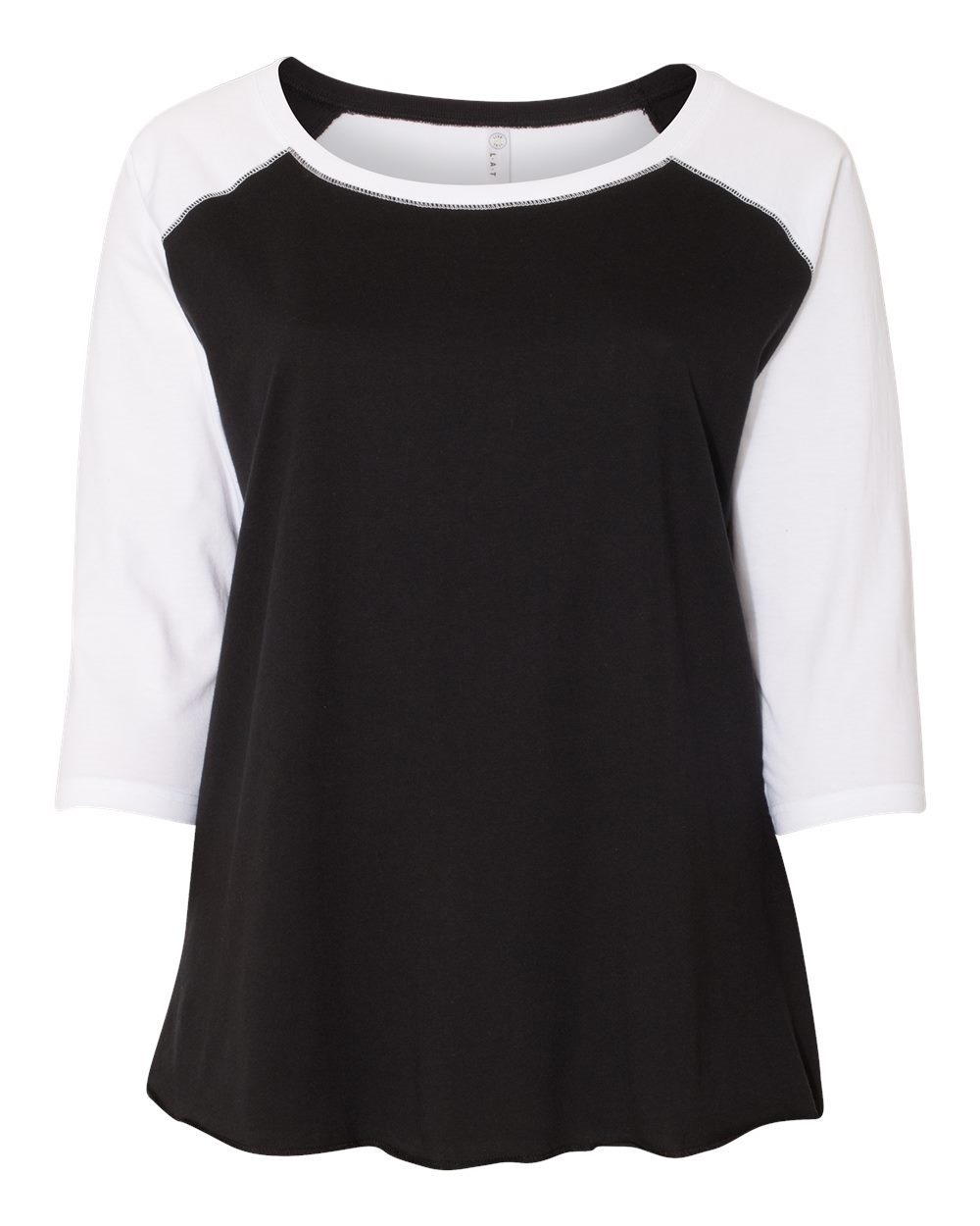 LAT Women's Curvy Collection Baseball Three-Quarter Sleeve Tee - 3830