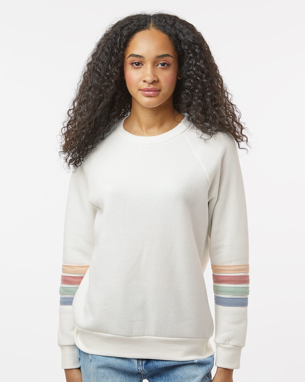 MV Sport Women's Striped Sleeves Crewneck Sweatshirt - W23152