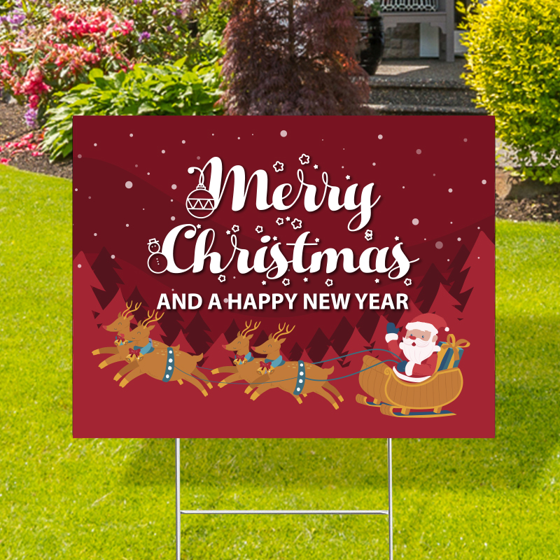 Merry Christmas Happy New Year Yard Signs