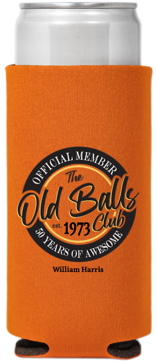 Old Balls Club 50th Birthday Full Color Slim Can Coolers