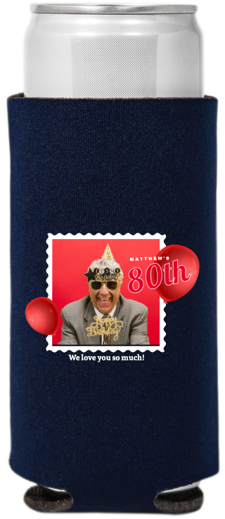 Personalized Photo And Age Birthday Full Color Slim Can Coolers