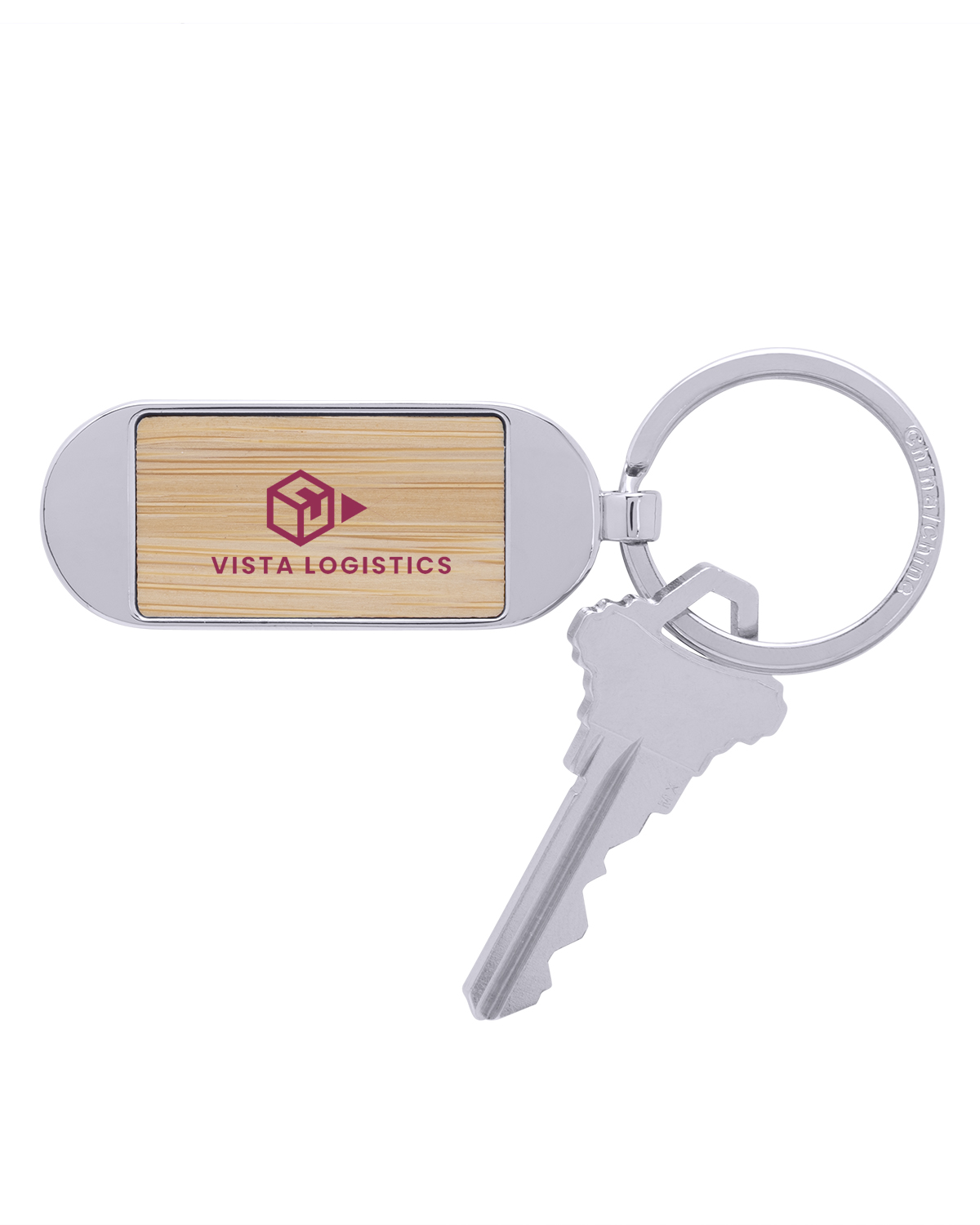 Bamboo & Metal Oval Keychain