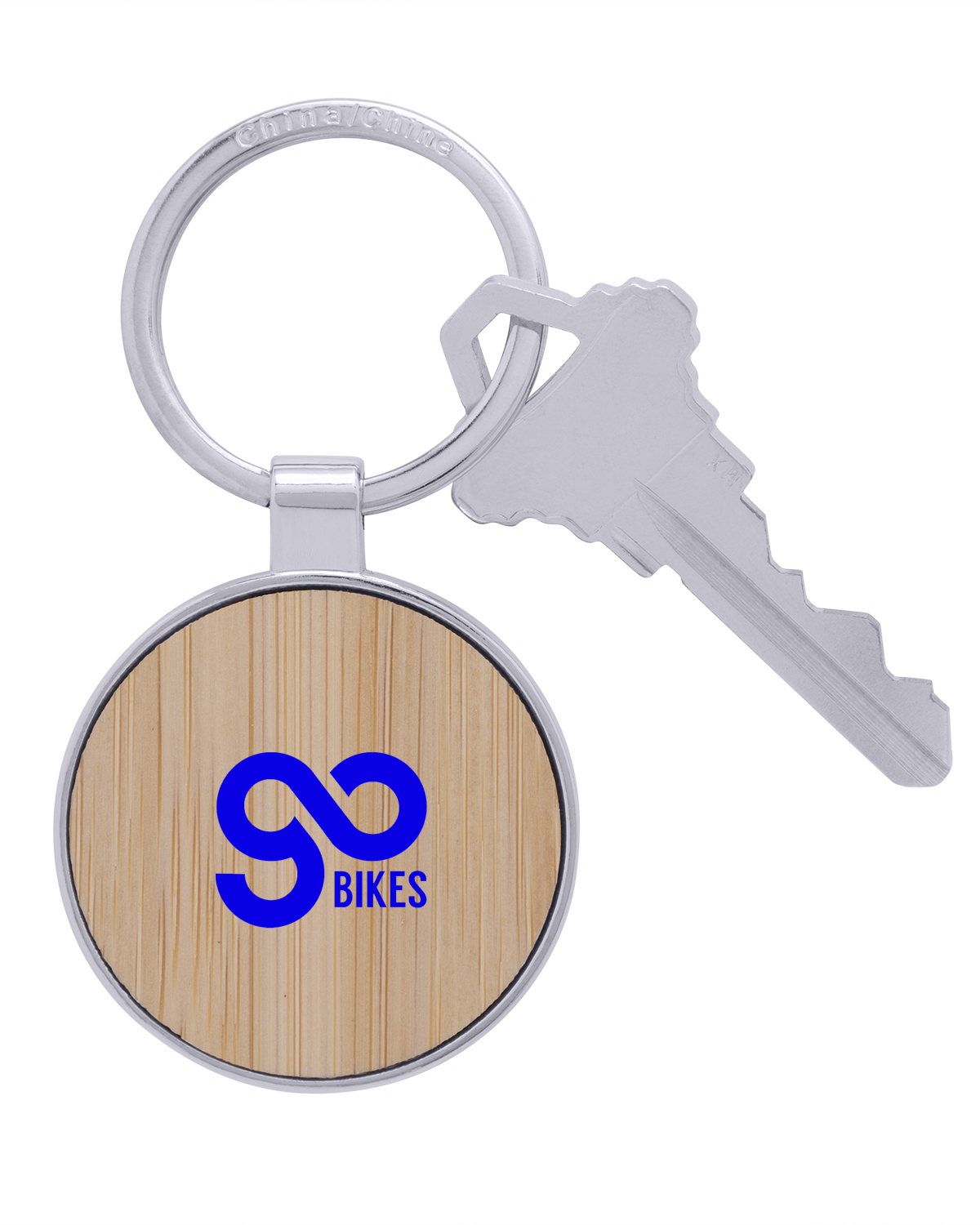 Bamboo & Metal Round Keychain