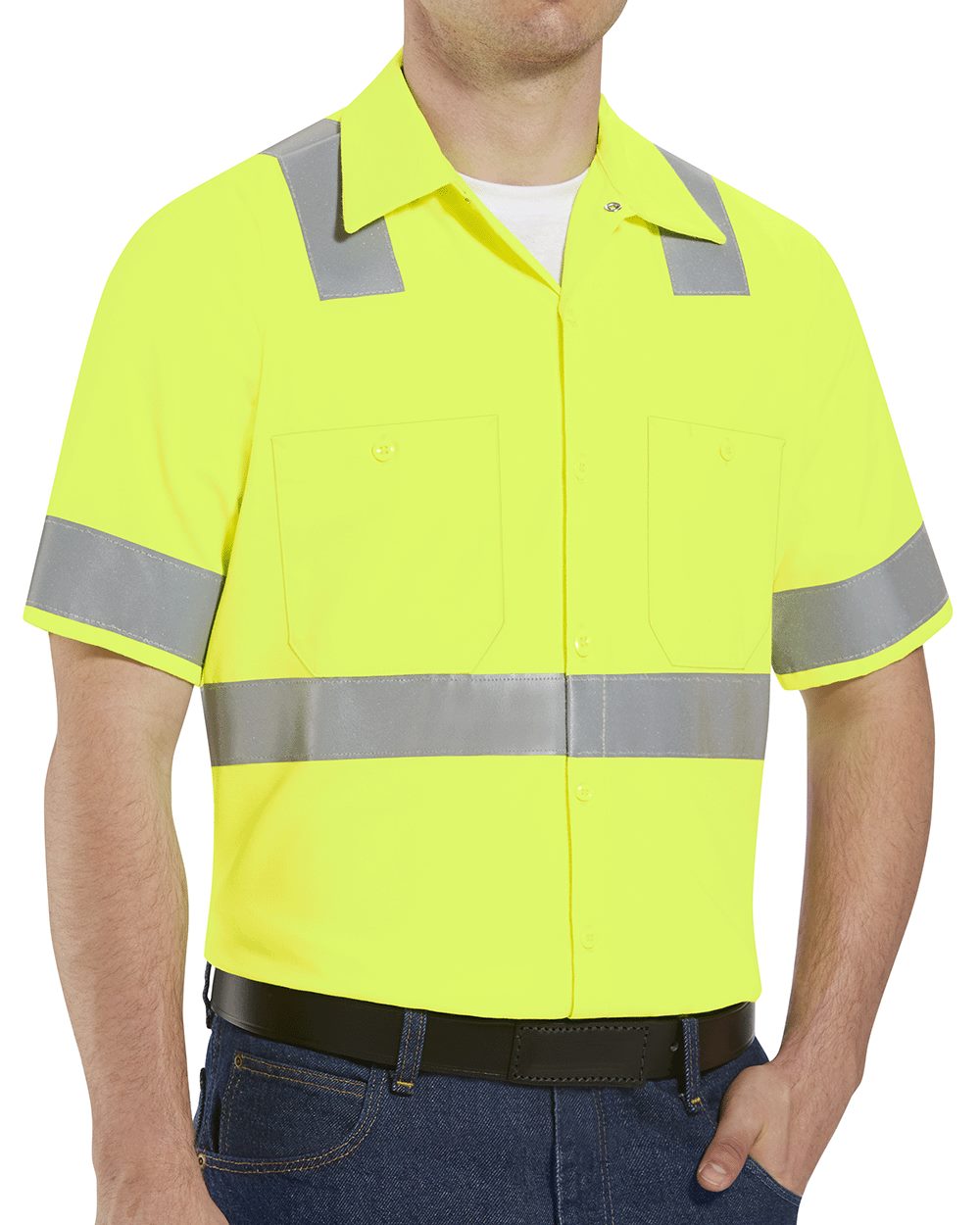 Red Kap Men's High Visibility Safety Short Sleeve Work Shirt - SS24HV