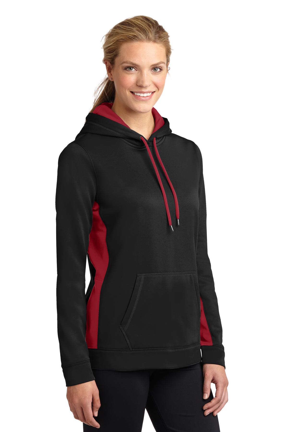 Sport-Tek Women's Sport-Wick Fleece Colorblock Hooded Pullover.