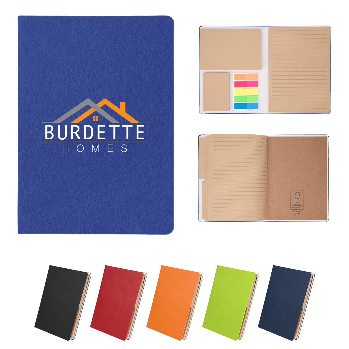 Theo Recycled PU Notebook With Kraft Paper And Sticky Notes