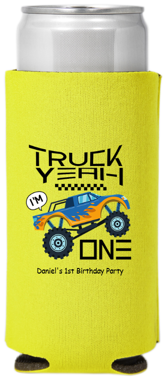 Truck Yeah I Am One Birthday Full Color Slim Can Coolers