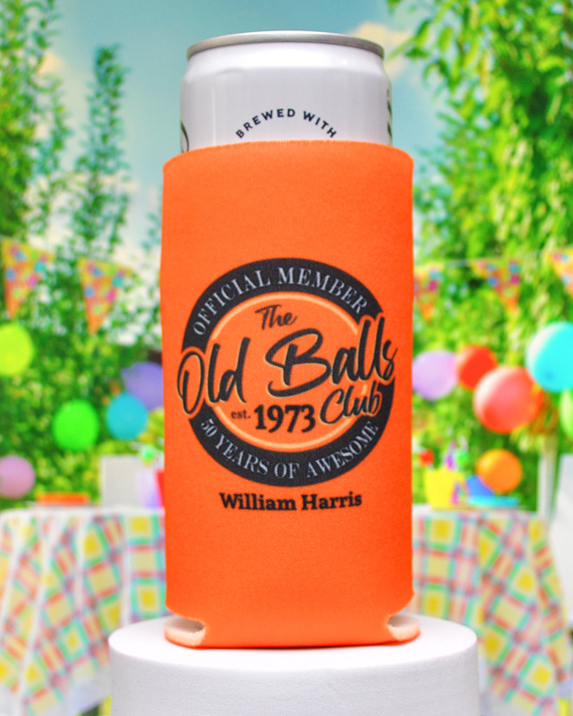 Old Balls Club 50th Birthday Full Color Slim Can Coolers - Koozies
