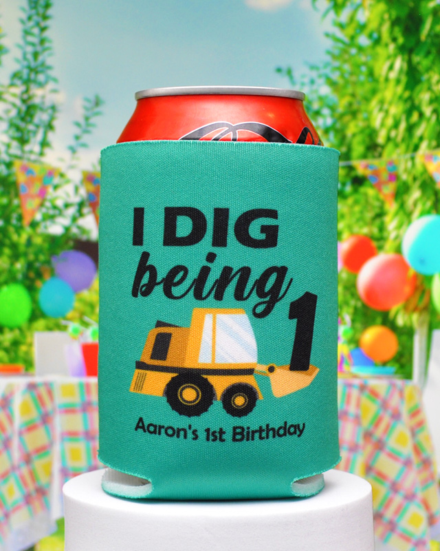 I Dig Being One Birthday Full Color Can Coolers - Collapsible Coolies