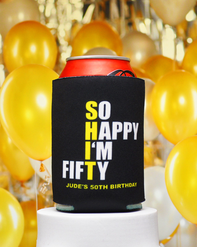 Sarcastic Happy I&rsquo;m Fifty Birthday Full Color Can Coolers - Koozie
