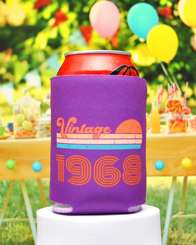 Vintage Custom Year Birthday Full Color Can Coolers - Koozies
