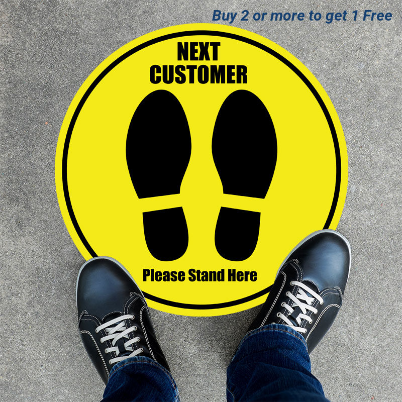 Next Customer Round Floor Stickers - 6 Feet Social Distance