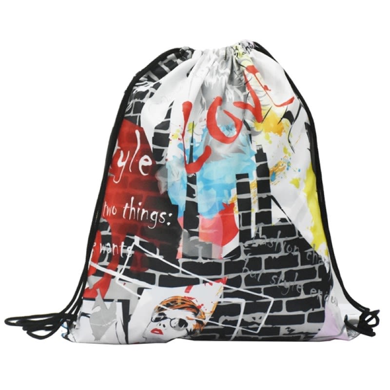 Black Drawstring Bag with Full Imprint Color - Sublimation