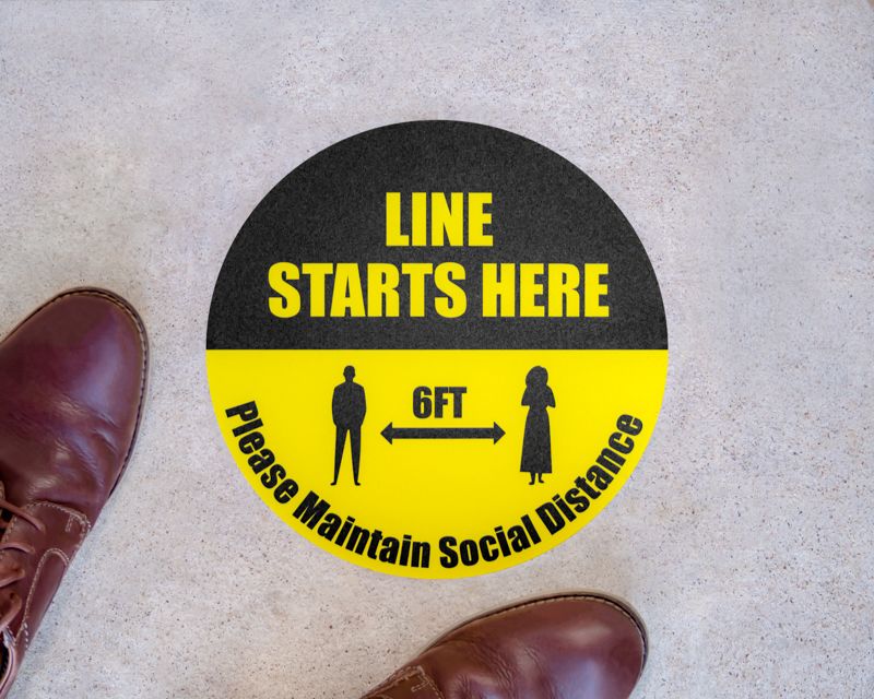 Line Starts Here Round Social Distancing Stickers - Social Distancing Stickers