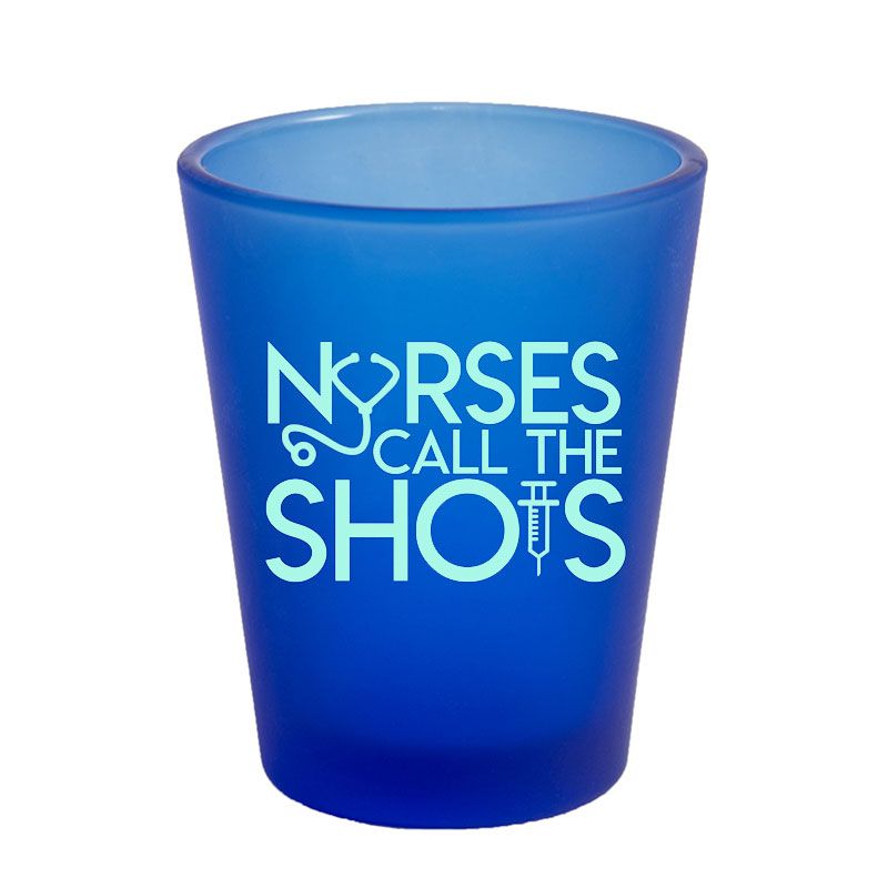 1.75 Oz Frosted Light Blue Shot Glass with Mint Imprint Color - Bar