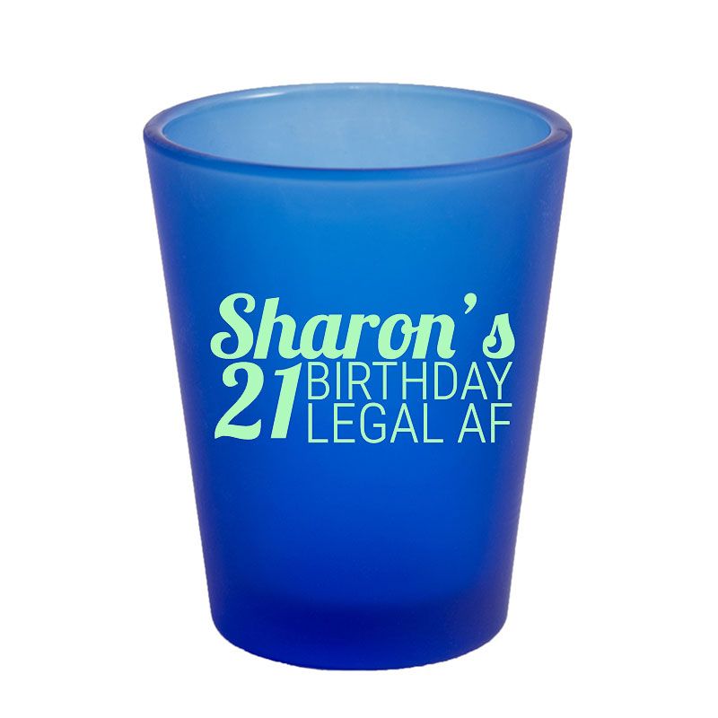 1.75 Oz Frosted Blue Shot Glass with Mint Imprint Color - Shot Glasses