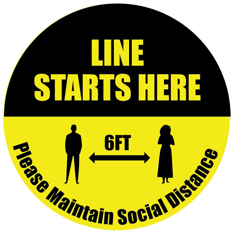 Line Starts Here Round Social Distancing Stickers - Wall Stickers