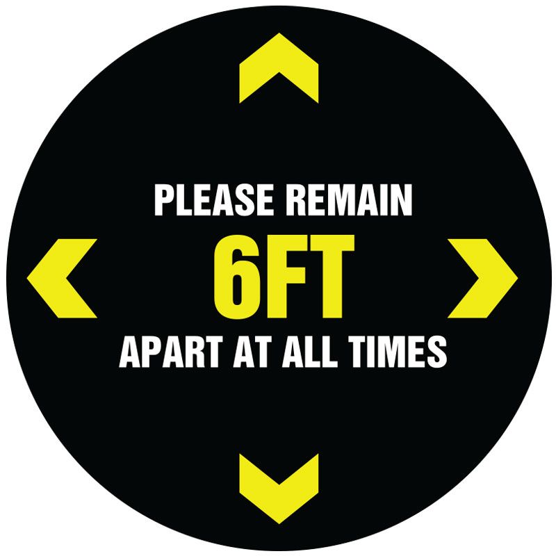 6ft At All Times Round Social Distancing Stickers - 6 Feet Apart