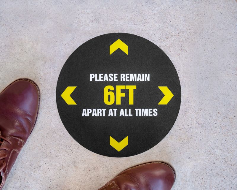 6ft At All Times Round Social Distancing Stickers - 6 Feet Social Distance