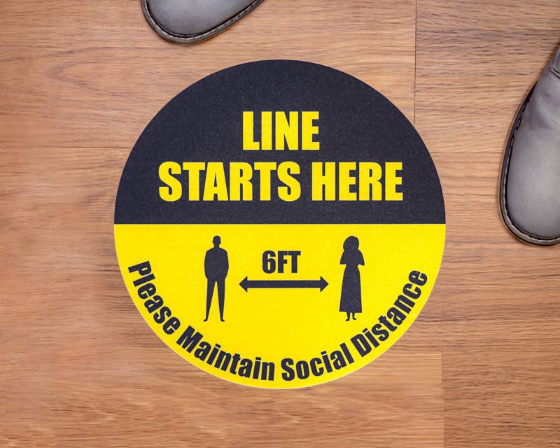 Line Starts Here Round Social Distancing Stickers - Social Distancing